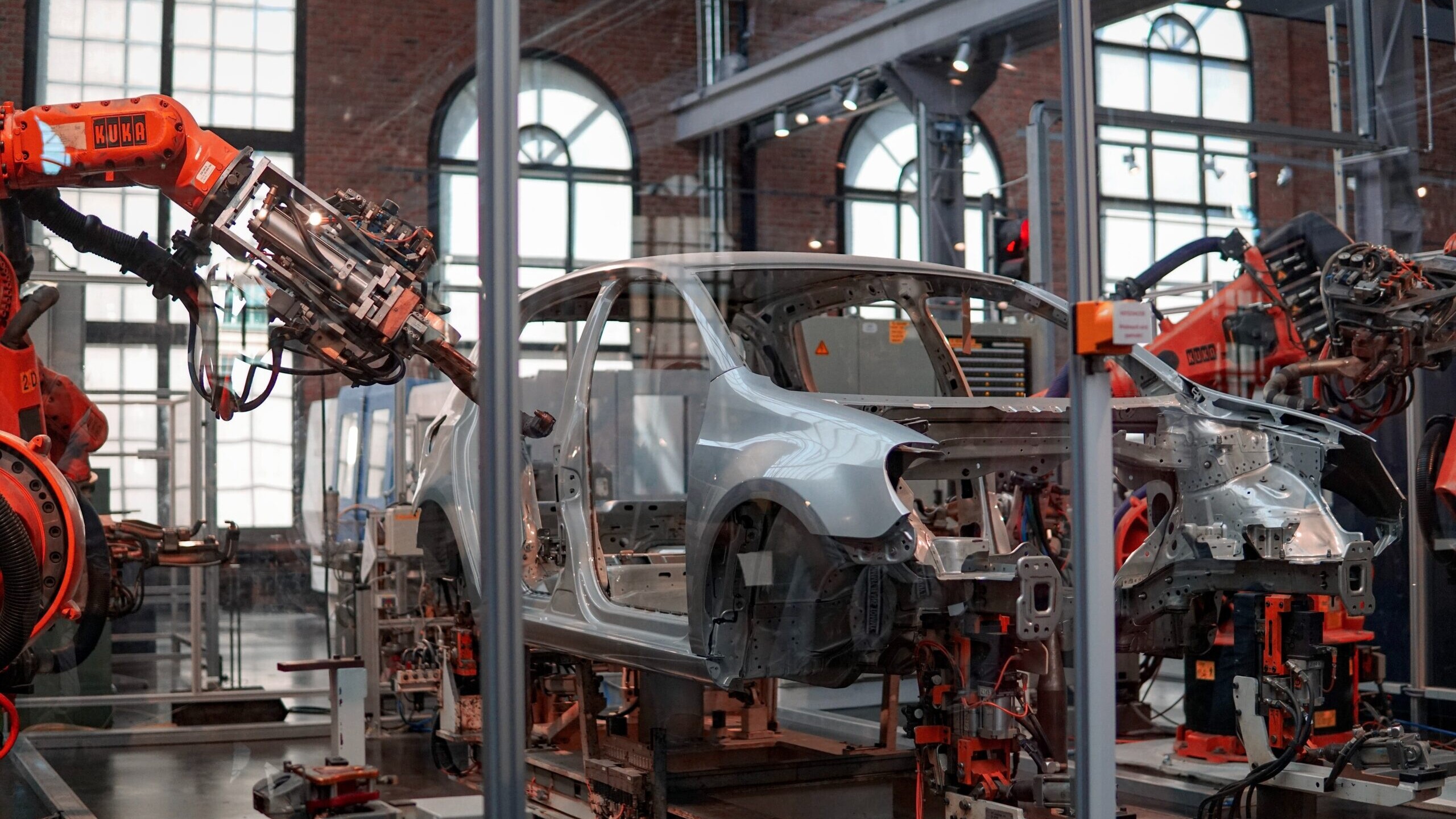 Robots are manufacturing a car