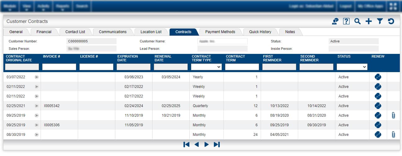Contract Management Software Screen