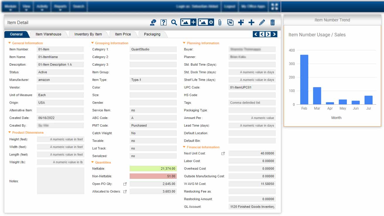 kechie erp software dashboard view of catch weight feature