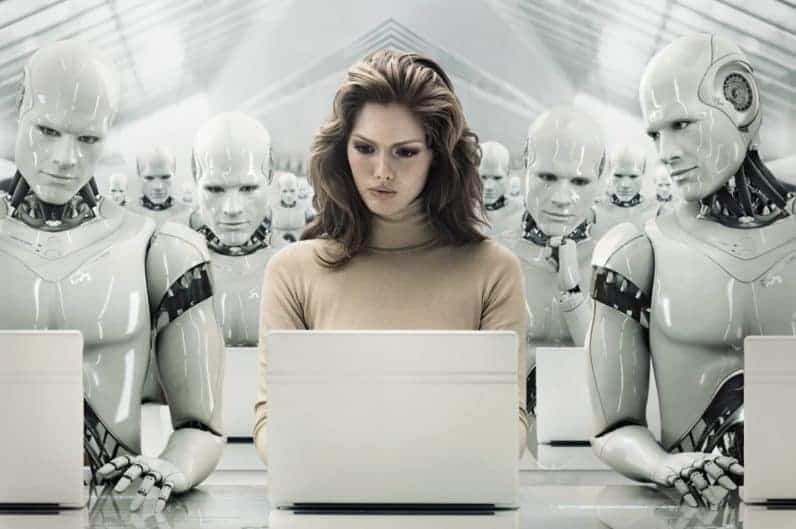 human with AI robots
