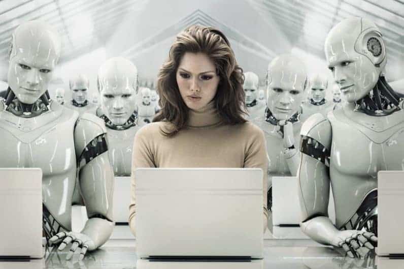 human with AI robots